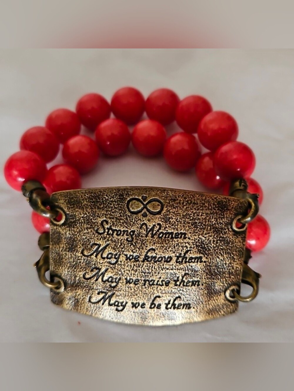 "Strong Women" Lenny & Eva Beaded Bracelet w Metal Engraved Statement Plate